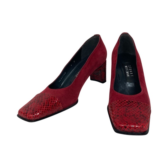 Stuart Weitzman Red Women’s Suede & Snakeskin Pumps Size 6B - Picture 3 of 11